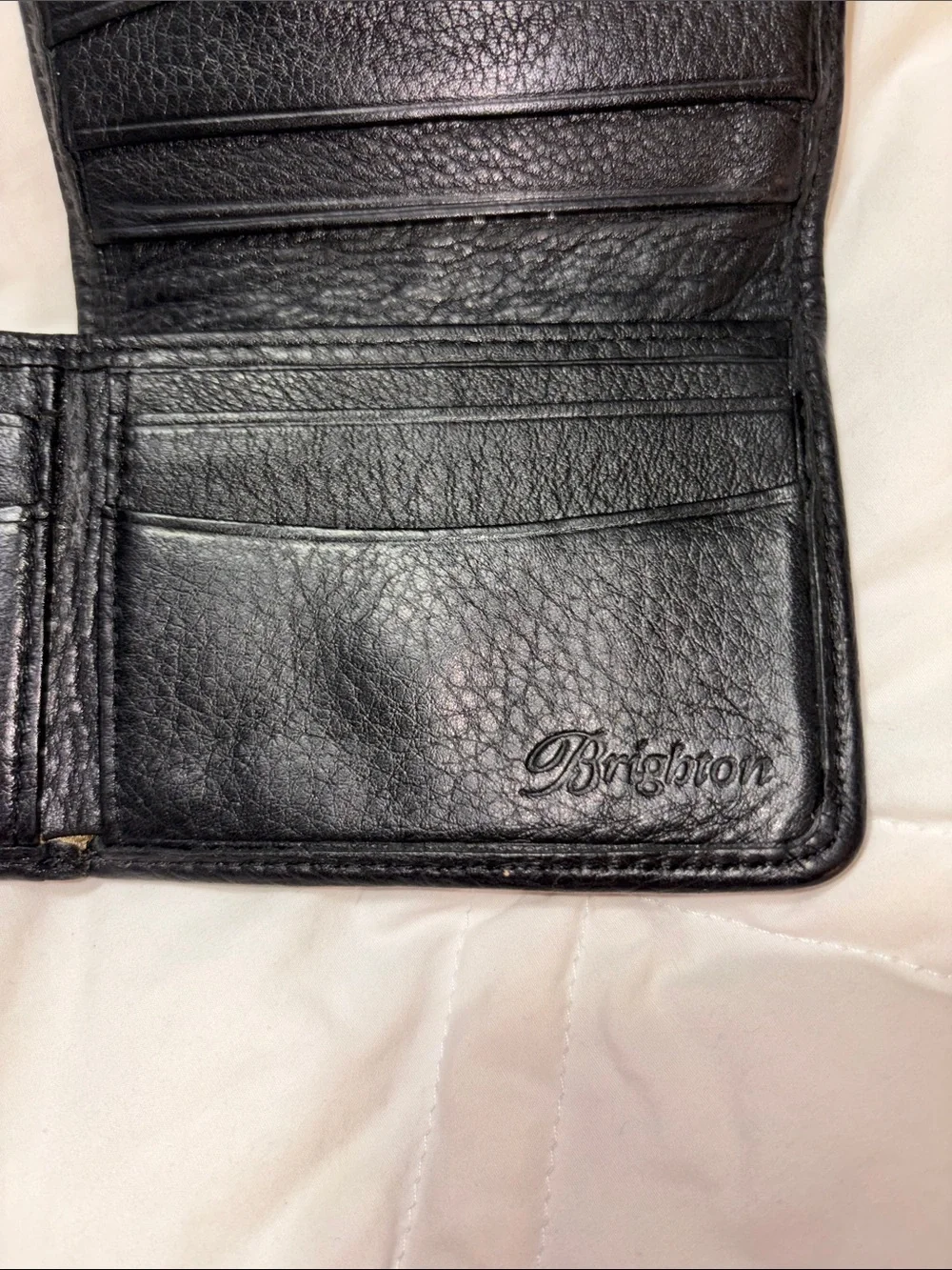RARE HTF Vintage Brighton Black Leather hearts Embossed Bifold Wallet